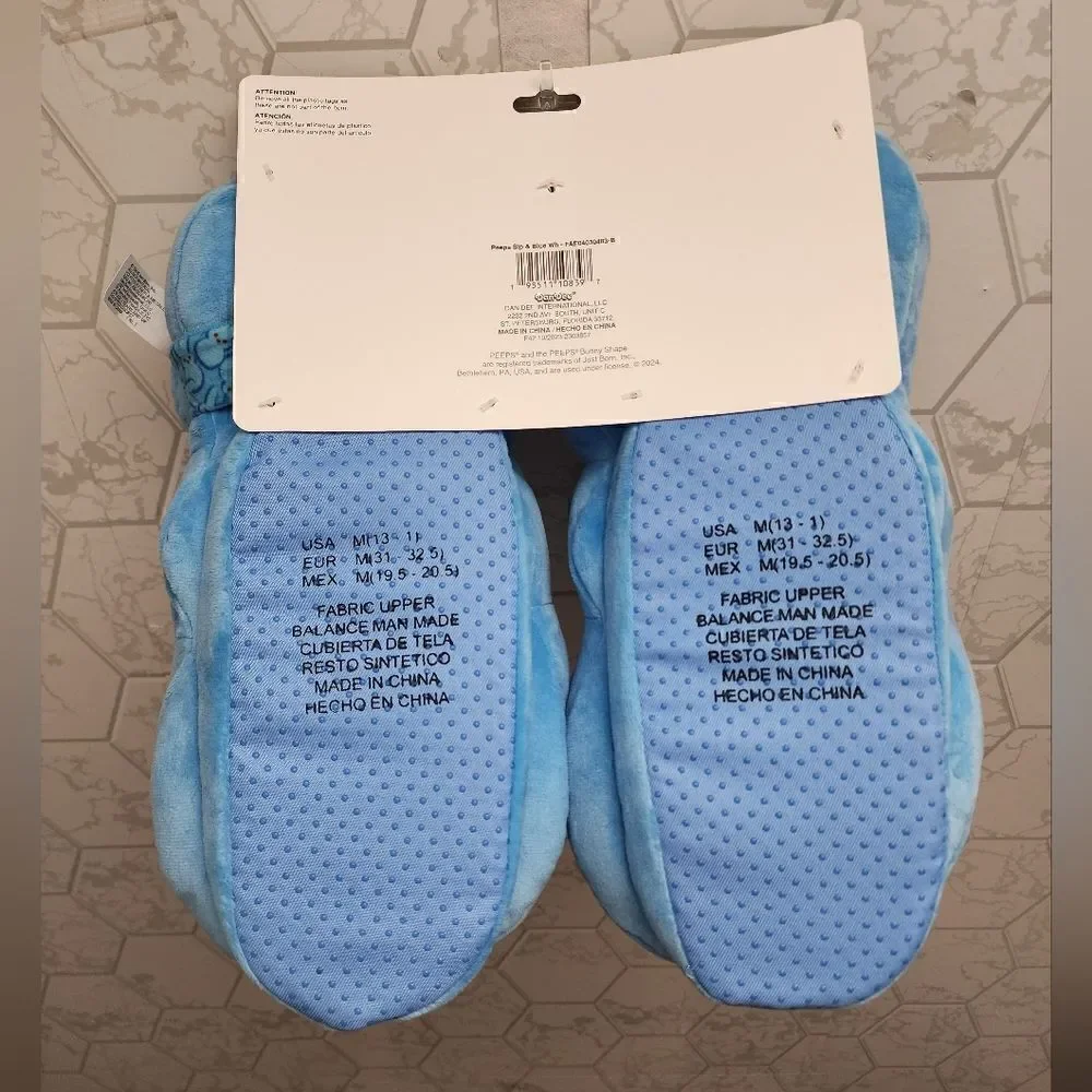 New Kids Easter Peeps Plush Bunny Blue Slippers, Size M 13-1
